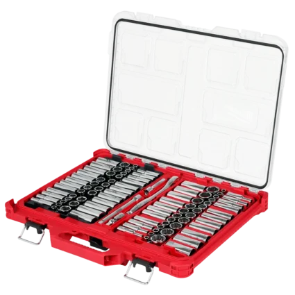 98pc 3/8″ Drive 6-Pt and 12-Pt Metric & SAE Ratchet & Socket Set with PACKOUT™ Low-Profile Organizer