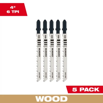 4″ 6TPI T-Shank Wood High Carbon Steel Jig Saw Blades (5 PK)