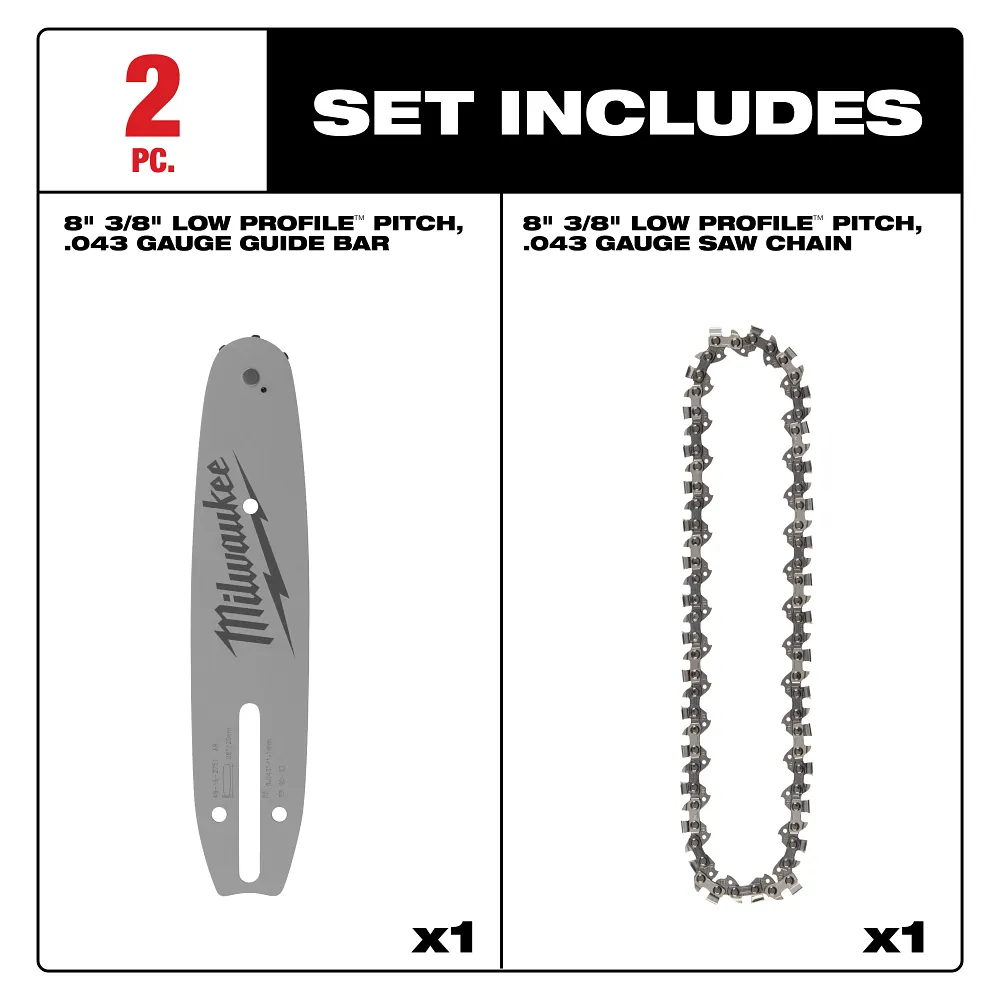 8" 3/8" LOW PROFILE™ Pitch, .043" Gauge Saw Chain and Guide Bar Set - Image 2